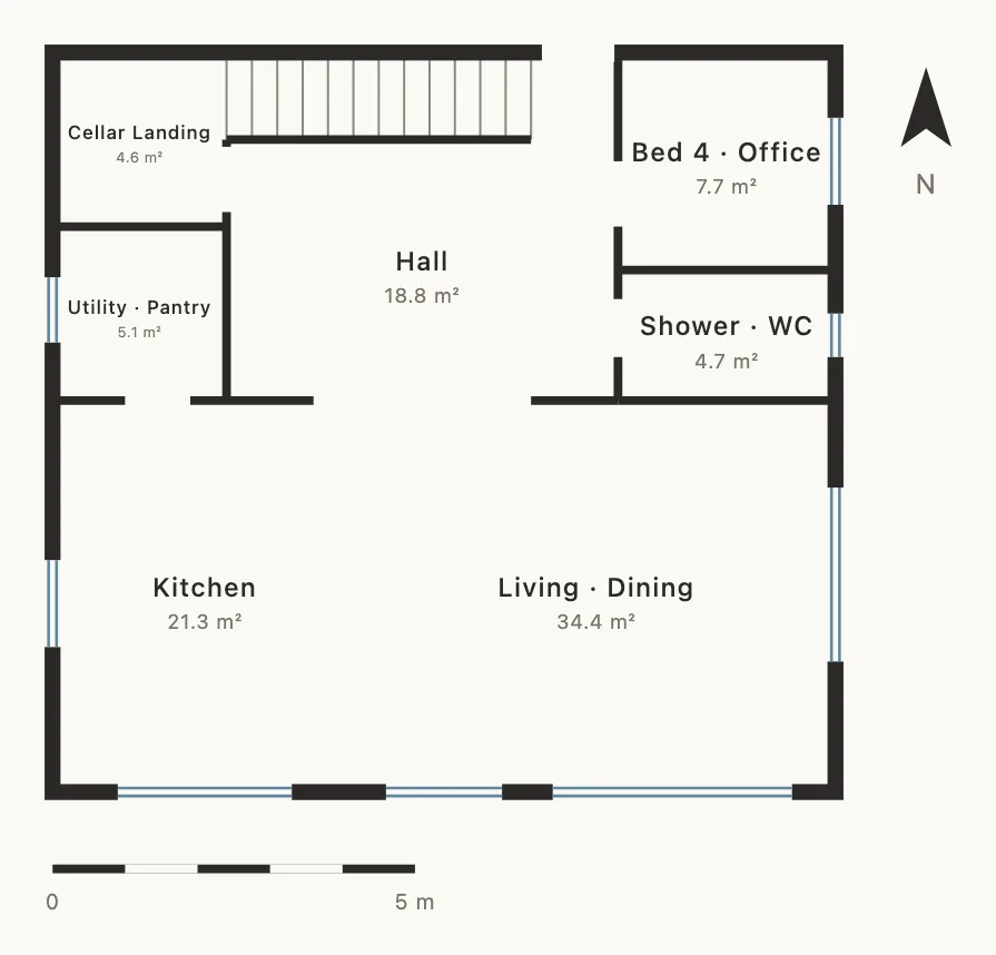 First drawing · the ground floor of a garden villa