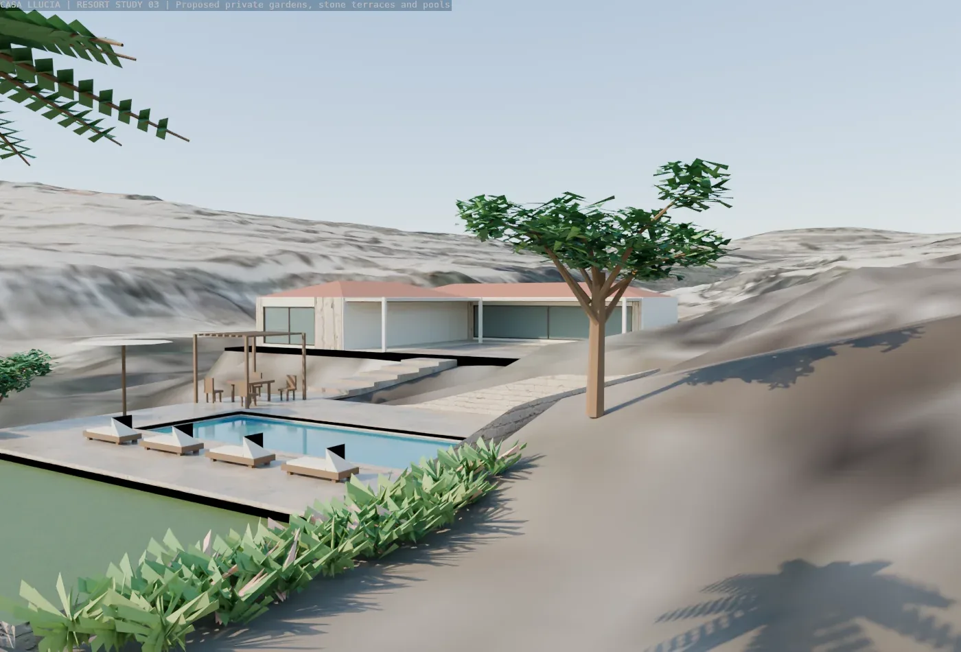 The Casa Llúcia estate model on its terrain, Finca 04 pool and garden