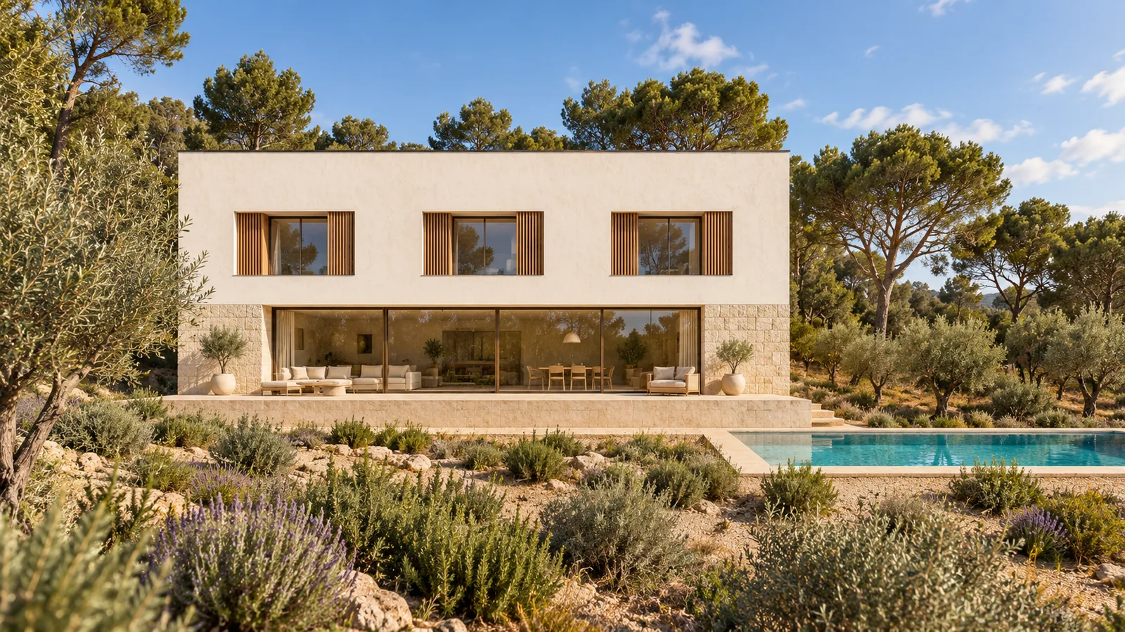 Villa 1, the east plot, pool beside the house, concept illustration