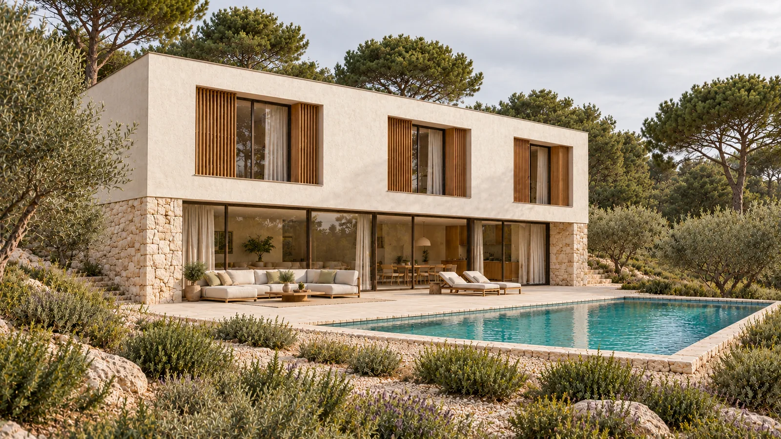 Villa 3, the west plot, terrace and pool, concept illustration