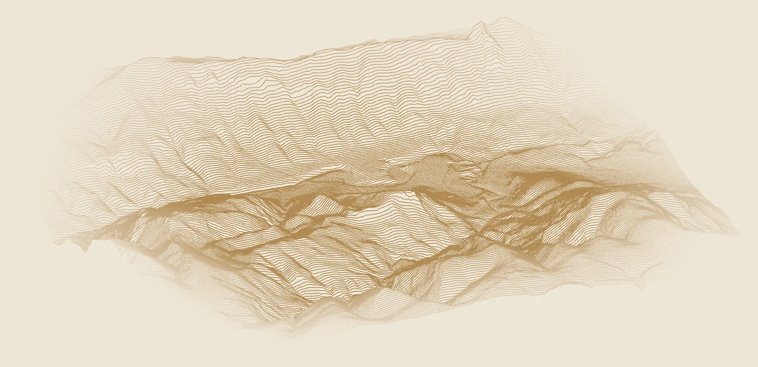 The valley around Benigembla, about 5.6 × 5.3 km, drawn from the IGN 5-metre elevation model and seen from the south-south-west. Heights × 1.5. A terrain drawing, not the land boundary.