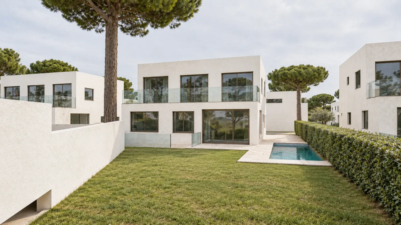 Cala de Bou trädgårdsvilla med pool under tallarna, konceptillustration