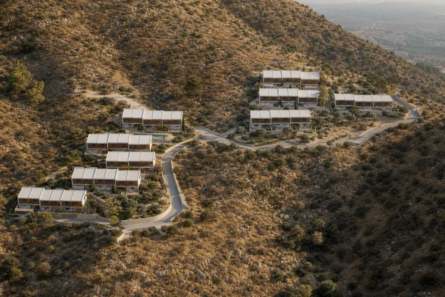 COTOVETA bostäder trappade längs sluttningen, konceptillustration